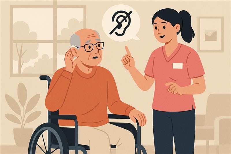 Formation sensibilisation au handicap en EHPAD : aide-soignante accompagnant un résident malentendant
